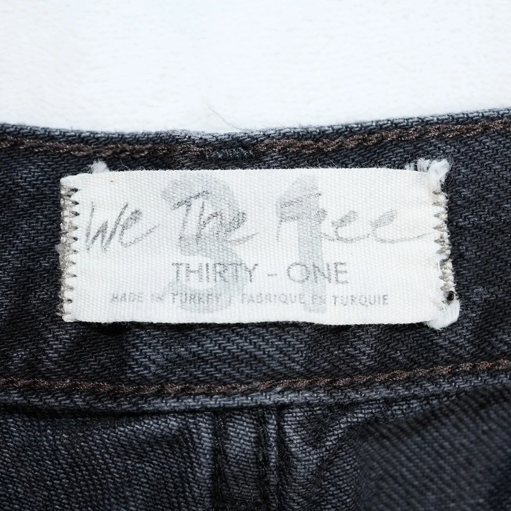 We The Free Free People Black Distressed Straight Leg Jeans Button Fly Size 31